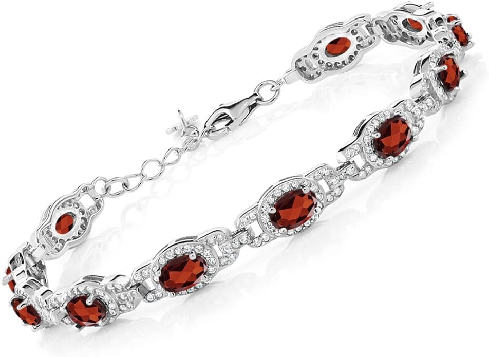 Gem Stone King 7-14 Cttw Oval Gemstone Birthstone Tennis Bracelet For Women | 925 Sterling Silver | Oval 6X4MM | 7 Inch With 1 Inch Extender | Fine Jewelry Gifts for Her Mom Women Wife