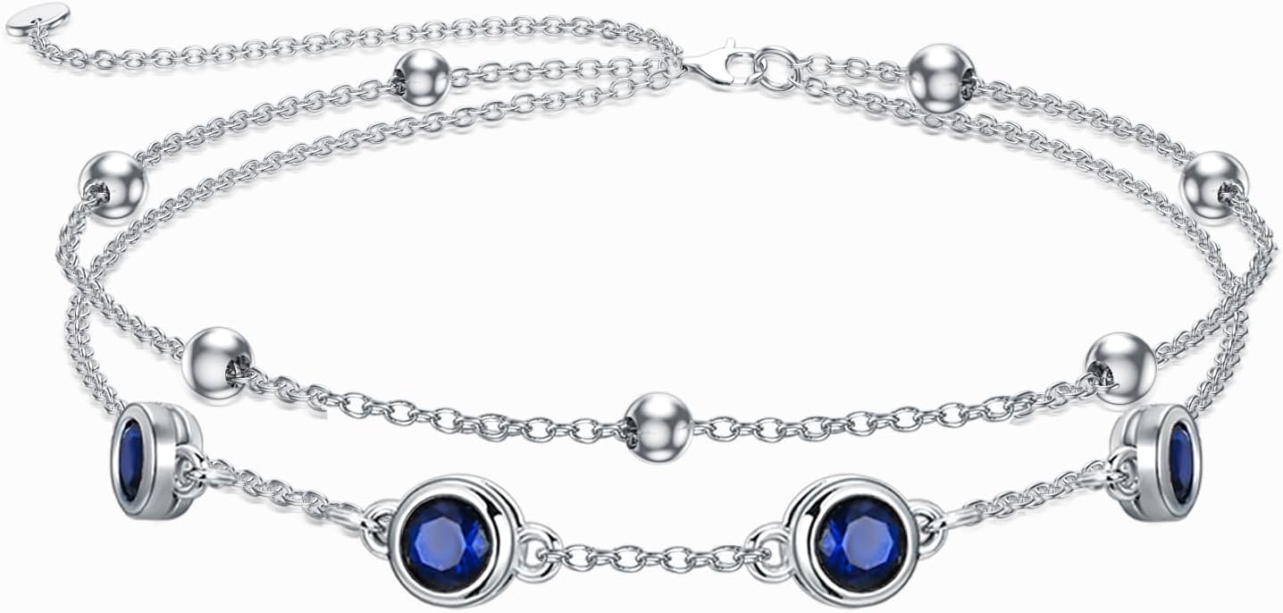 Dorunmo 925 Sterling Silver Birthstone Anklet Bracelets for Women Birthday Mother's Day Jewelry Gifts for Wife Girlfriend Mother Her