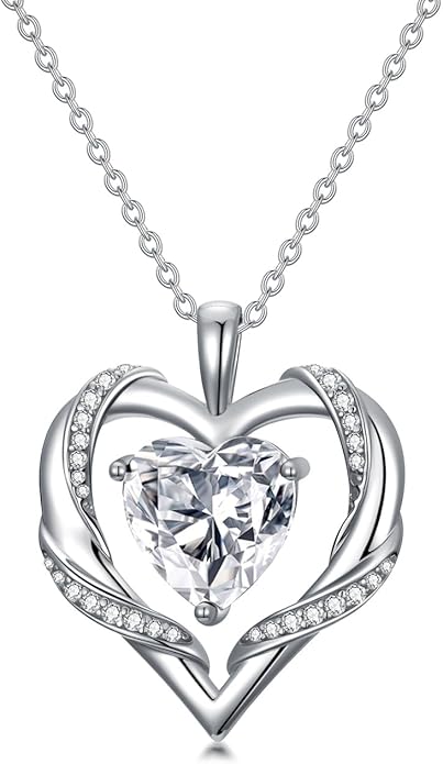 WINNICACA Birthday Gift for Mom Heart Necklace for Women 925 Sterling Silver Birthstone Necklace Jewelry Gift for Women Wife Her Girlfriend Sister
