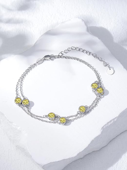 Dorunmo Birthstone Anklet Bracelets for Women 925 Sterling Silver Birthday Mother's Day Jewelry Gifts for Wife Mother Her