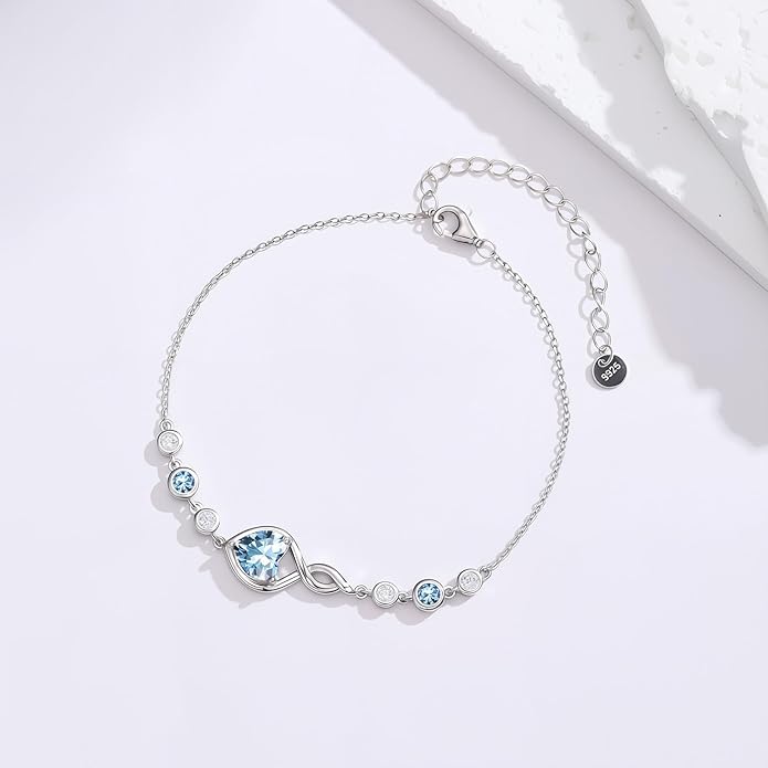 Infinity Birthstone Bracelet 925 Sterling Silver Heart Love Infinity Link Bracelet Fine Jewelry Birthday Christmas Gifts for Women Girlfriend Wife