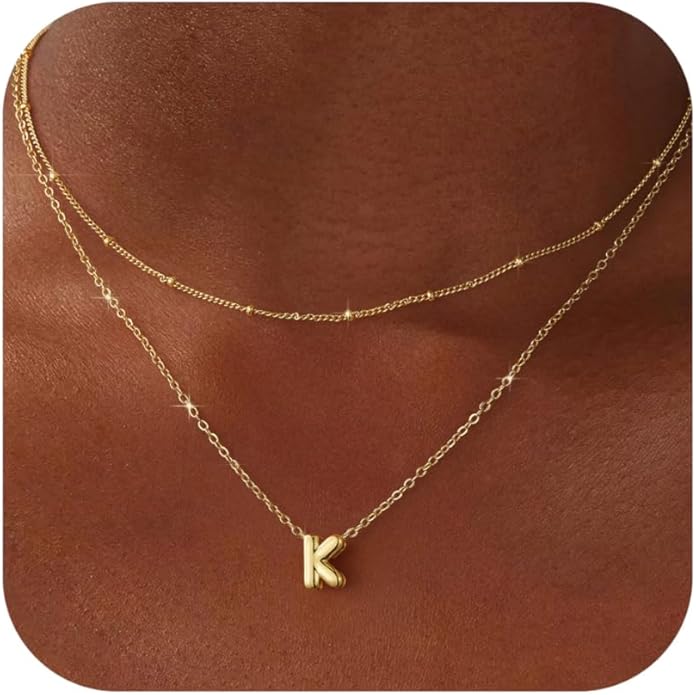 Bubble Letter Necklace Layered Initial Necklaces for Women Dainty Cute Choker Pendant Stack Jewelry Teen Gift Trendy Stuff