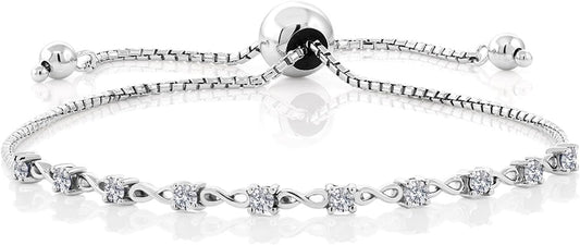 Gem Stone King Round Gemstone Birthstone Tennis Bracelet For Women | 925 Sterling Silver | 2.5MM Round | Fits Up To 9 Inch Wrist | Adjustable Bolo Bracelet For Women | Easy-On Easy-Off