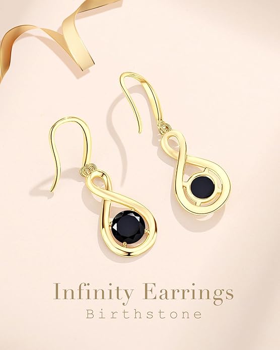 FANCIME Dangle Drop Earrings 925 Sterling Silver Dainty Infinity Round Gemstone Birthstone Jewelry Birthday Gifts for Her Women