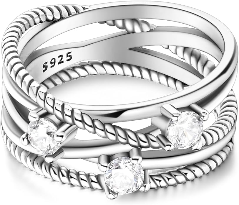 NARMO 925 Sterling Silver Rings for Women Evil Eyes Rings Entwined Line Cubic Zirconia Rings Simple Stackable Finger Rings Engagement Ring Personality Rings Size 6-9