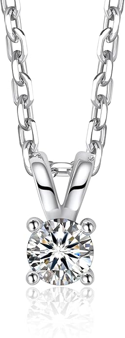 MomentWish Moissanite Solitaire Pendant Necklaces for Women Sterling Silver 0.3/0.5/1/2-Carat D Color VVS1 Clarity Mossanite Jewelry for Women