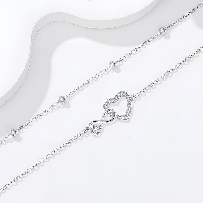 Anklet for Women 925 Sterling Silver Double Infinity Ankle Bracelet Waterproof Summer Jewelry Anniversary Birthday Gifts for Her
