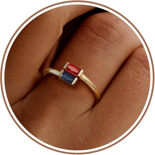 JSJOY Birthstone Rings for Women Dainty Emerald Blue Ring Birthday Gifts for Mom Her Gemstones CZ Ring for Teens Gold Rings That Don't Tarnish Adjustable Ring Jewelry Gifts