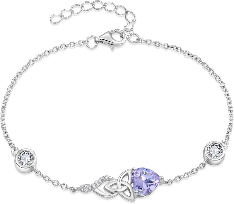 Infinity Celtic Knot Bracelet 925 Sterling Silver Birthstone Bracelet Irish Jewelry Gifts for Women