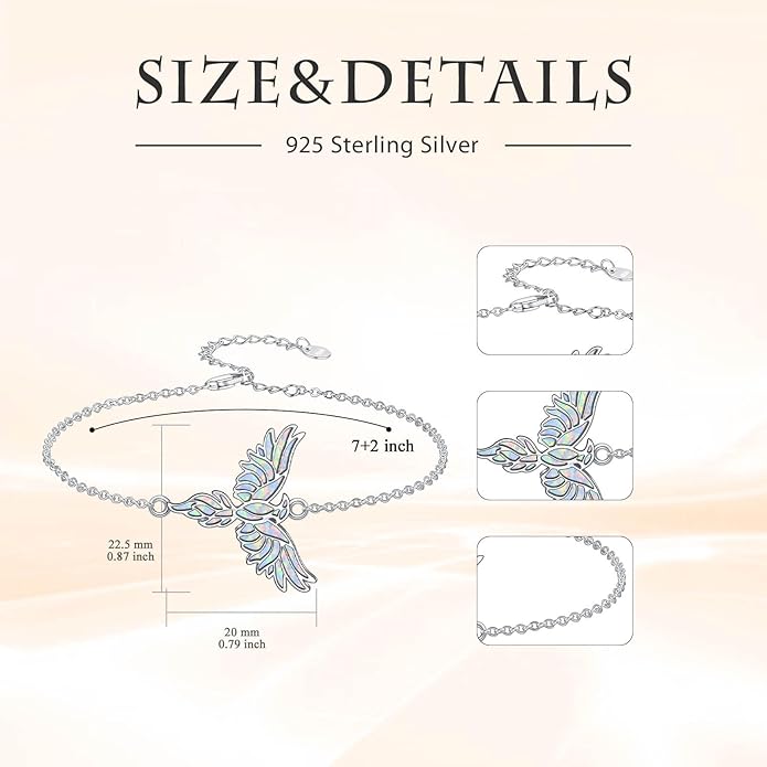 Butterfly/Phoenix/Dove/Dragonfly/Hummingbird Bracelet for Women 925 Sterling Silver Opal Bracelet Dainty Link Jewelry Birthday Christmas Gifts for Women Her