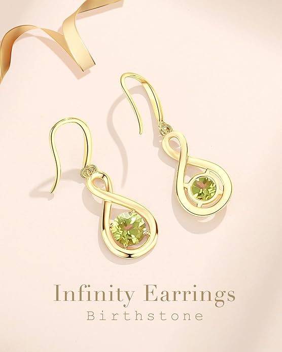 FANCIME Dangle Drop Earrings 925 Sterling Silver Dainty Infinity Round Gemstone Birthstone Jewelry Birthday Gifts for Her Women