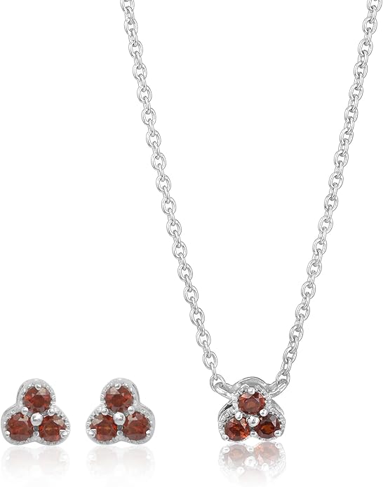 DEVSHINE 925 Sterling Silver Cluster Pendant & Earring Set with 2.5mm Round Natural Gemstones – Dainty Floral Design, Chain Included – Citrine, Rhodolite Garnet, Amethyst, Red Garnet & Sky Blue Topaz, 14K Gold & Rhodium Plating – Gift for Women