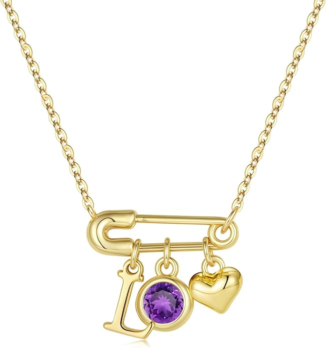 MONOOC Christmas Gifts for Women Girls - 14K-Gold-Plated Dainty Paperclip Heart Initial Necklace Birthstone Necklace Jewelry Birthday Gifts for Women Her Mom Friend Wife Sister