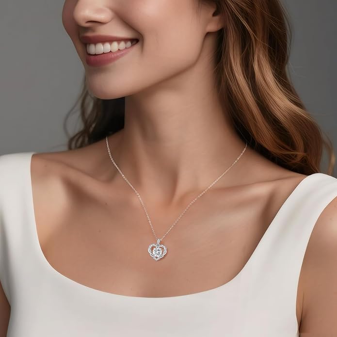 OOBEE Moissanite Heart Necklace for Women 925 Sterling Silver Fine Jewelry Twist Pendant, Valentine Anniversary Birthday Gift for Wife, Mom, Girlfriend
