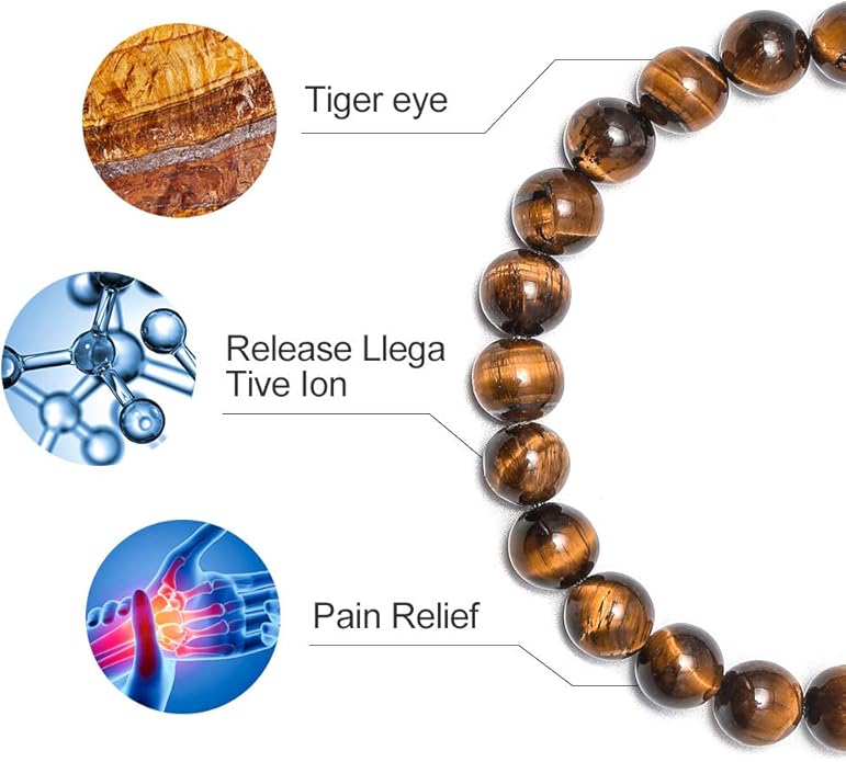 M MOOHAM Natural Stone Bracelets for Men - 8mm Tiger Eye, Matte Agate, Lava Rock - Teen Boys Gifts for Birthday, Anniversary, Christmas