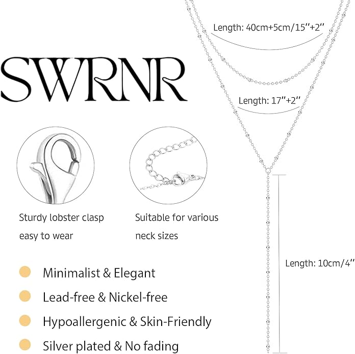 Lariat Necklace for Women, Dainty 14K Gold/Silver Plated Long Necklaces for Women Trendy Simple Layered Y-Shaped Drop Pendant Necklace Adjustable Gold Jewelry Gifts For Her Christmas Stocking Stuffer