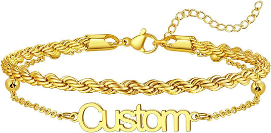 U7 Custom Layered Ankle Bracelets for Women Stainless Steel Bead/Cuban/Figaro/Rope/Wheat Chain Anklet Waterproof Anklet Jewelry for Beach Vacation
