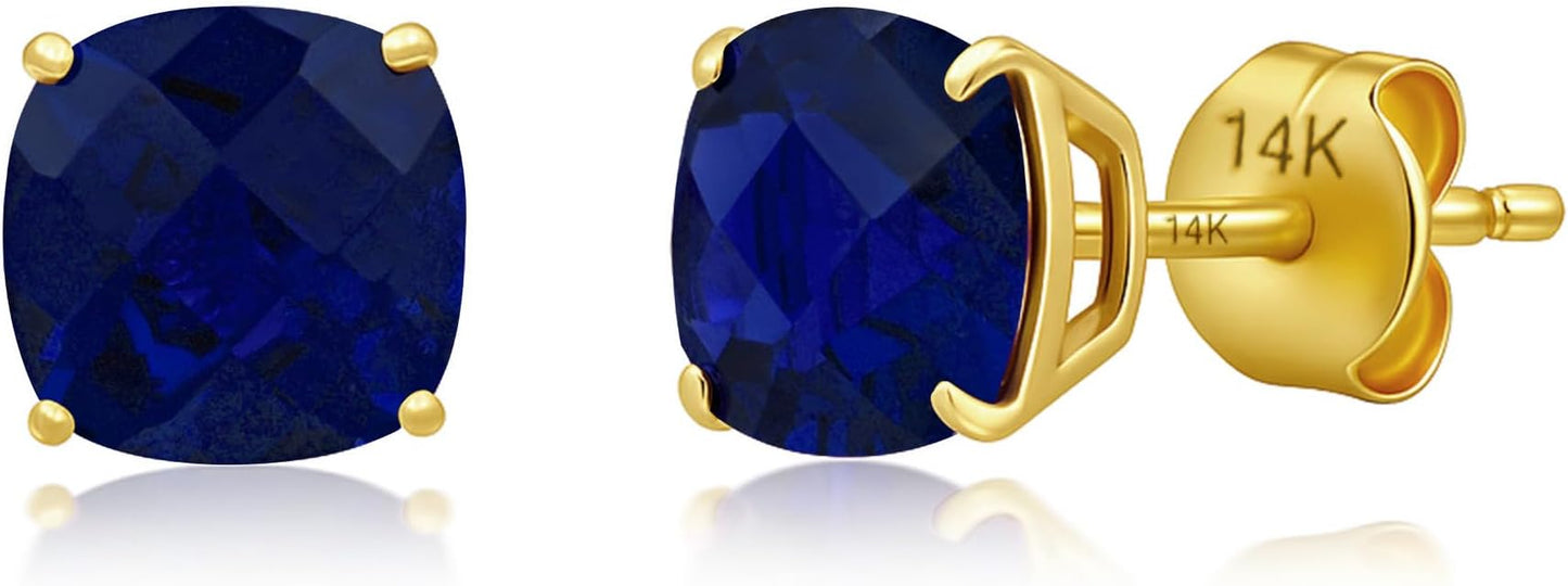 14k Gold 6MM Cushion Cut Stud Gemstone Earrings | Hypoallergenic Solitaire Gemstone Studs with 14K Gold Backs | Lightweight Birthstone Earrings with Gift Box by MAX + STONE