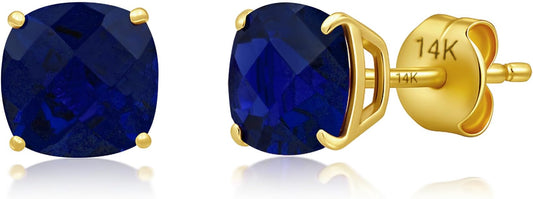 14k Gold 6MM Cushion Cut Stud Gemstone Earrings | Hypoallergenic Solitaire Gemstone Studs with 14K Gold Backs | Lightweight Birthstone Earrings with Gift Box by MAX + STONE