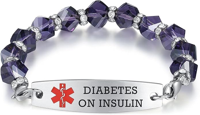 mnmoom 7.5 inch interchangeable Medical id bracelets for Women beads Medical alert bracelets with customize engraving