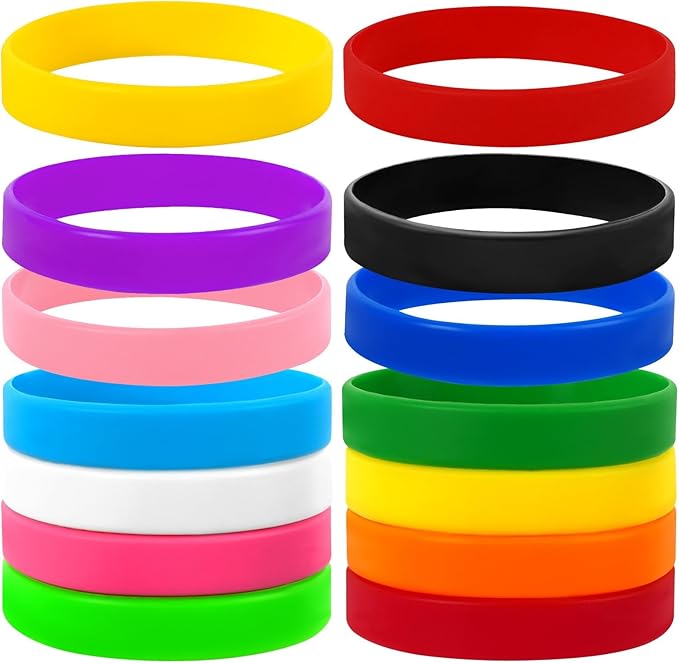 JUNEBRUSHS 24 Pcs Rubber Bracelets, Assorted Color Silicone Wristbands for Women Men Teens Teacher Home Office Game Party Favor Gifts Supplies