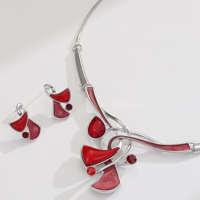 Chunky Statement Jewelry Set Vintage Retro Leaf Flower Floral Geometric Bohemian Boho Bib Necklace Earring Set Fashion Costume Jewelry for Women Girls Wedding Party Prom Unique Gift