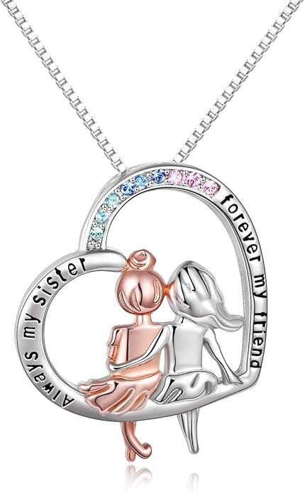 AOBOCO Gifts for Sister 2 3 Sisters Necklace for Women Sterling Silver Sister Crystal Pendant Jewelry Birthday Christmas Gifts for Friend Female Friendship Lasts Forever