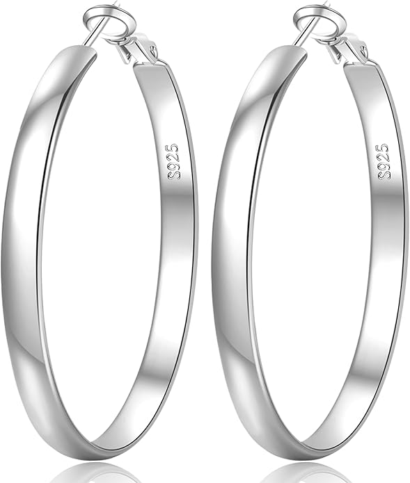 EXGOX 5mm Wide Gold Hoop Earrings for Women,Sterling Silver Hoop Earrings Large Silver Hoop Earrings Hypoallergenic Lightweight 14K Real Gold Plated Big Hoop Earrings for Women 30/40/50/60/70mm