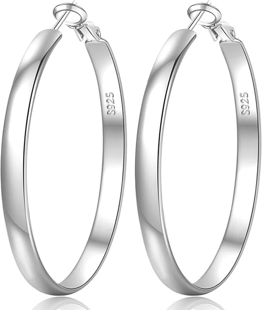 EXGOX 5mm Wide Gold Hoop Earrings for Women,Sterling Silver Hoop Earrings Large Silver Hoop Earrings Hypoallergenic Lightweight 14K Real Gold Plated Big Hoop Earrings for Women 30/40/50/60/70mm