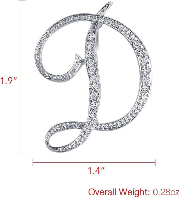 LiaSun A-Z 26 Letters Pins Brooches Silver Plated Metal Broaches Pins-Clear Crystal Initial Breastpin