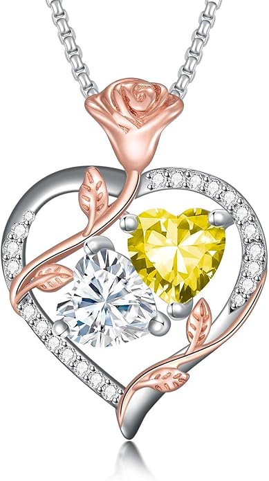 Christmas Gifts for Women Rose Heart Birthstone Pendant Necklace I Love You Forever Jewelry Valentine Mothers Day Birthday Gifts for Women Her Wife Girlfriend