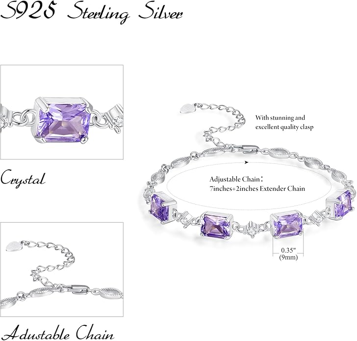 PRAYMOS Birthstone Bracelets for Women Mom Mother's Grandma Sterling Silver Women's Bracelets Birthstone Jewelry Gifts