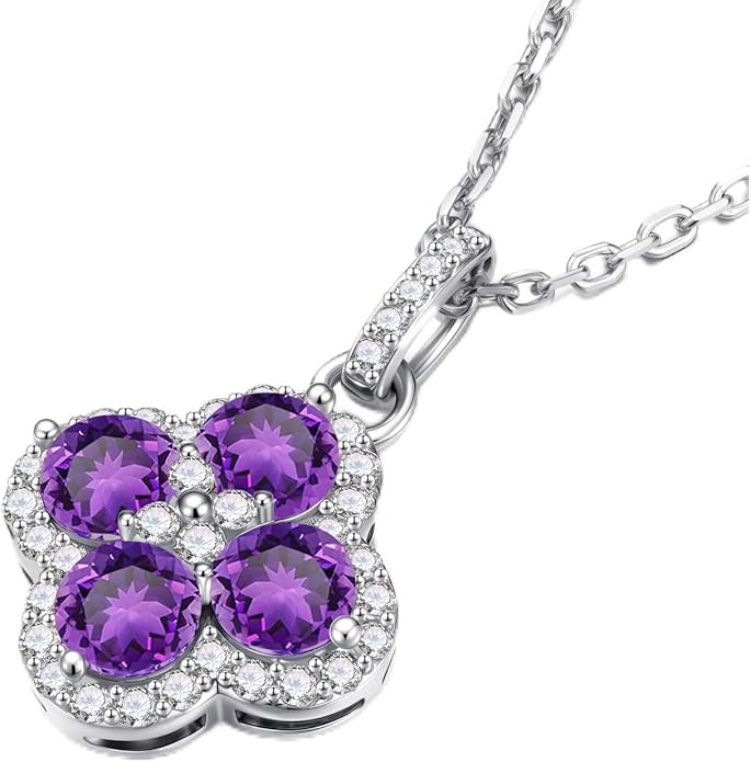 Iefil Valentines Day Gifts for Her - 925 Sterling Silver Birthstone Clover Necklace for Women, Anniversary Birthday Gifts for Women Wife Girlfriend Mom