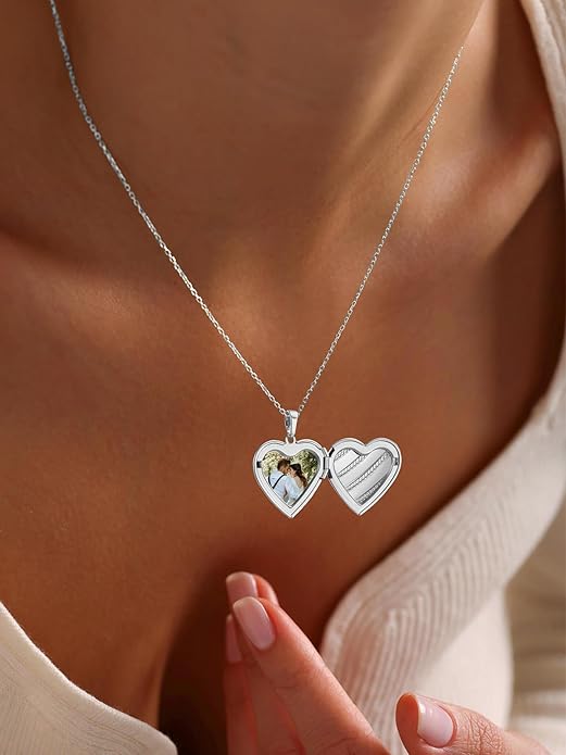 U7 Women Locket Necklace Platinum 14K Gold Photo Lockets that Hold Picture,Chain 20 Inch Personalized Gift Custom Love Heart Image Necklaces