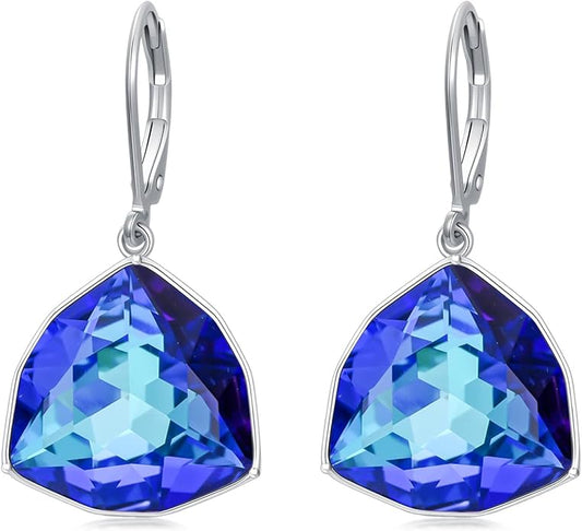TOUPOP Leverback Earrings for Women Sterling Silver Simple Geometric Birthstone Dangle Drop Earrings Jewelry Christmas Valentine Mothers Day Birthday Gifts for Women Her Wife
