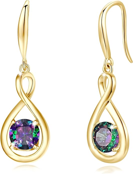 FANCIME Dangle Drop Earrings 925 Sterling Silver Dainty Infinity Round Gemstone Birthstone Jewelry Birthday Gifts for Her Women