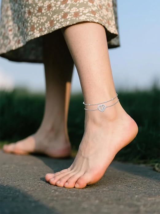 Dorunmo Initial Anklet 925 Sterling Silver Letter A-Z Layered Heart Anklet Beach Jewelry Birthday Gifts for Women