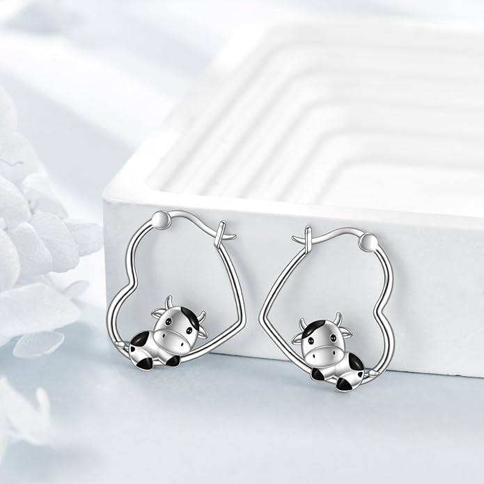YFN Animal Earrings Sterling Silver Animal Heart Hoop Dangle Earrings Cute Jewelry Gifts for Women