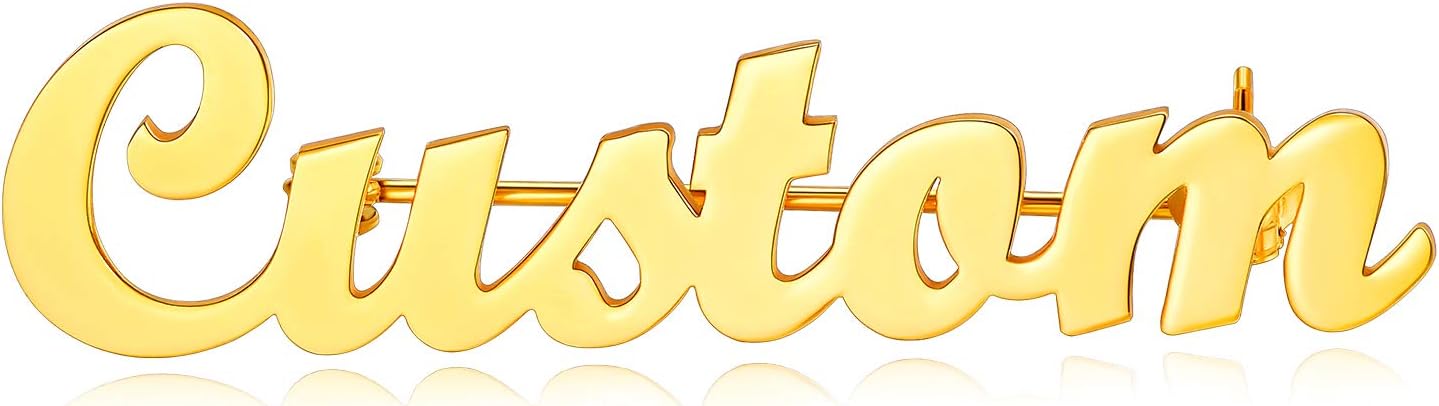 Custom4U Custom Name Pin Personalized Brooch Pins for Women Men Stainless Steel Name Tag with Letters/Initials - Silver/Gold/RoseGold/Black Customized Jewelry Gifts for Birthday Wedding Business Party