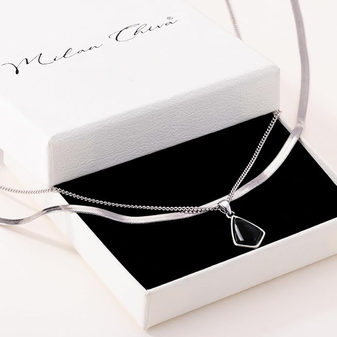 Milan Chiva Gold Pendant Necklace for Women 14K Dainty Cubic Zirconia GemStone Statement Chain Jewelry