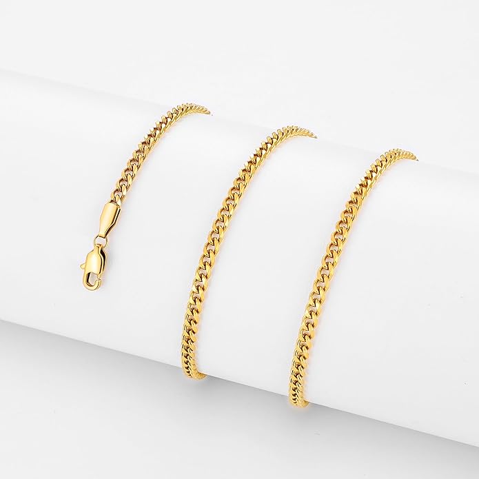 sovesi 3.5/5mm Cuban Link Chain Necklace for Men, Silver Tone/Black/14K Gold Plated Stainless Steel Necklace Chain, Mens Chain 16-28 Inch Jewelry Gift