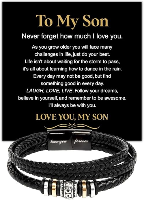 To My Son Bracelet from Dad with Heartfelt Message, Bracelets For Men, Birthday Gift for Son from Mom and Dad, Graduation Christmas Gifts for Him