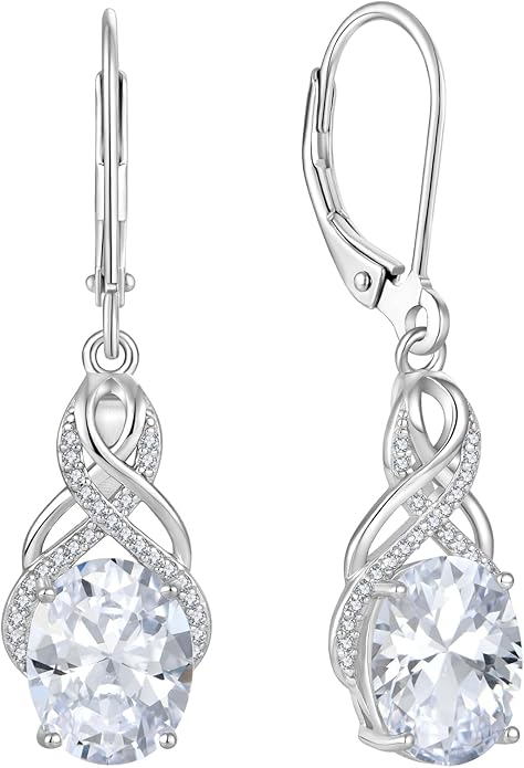 Starchenie 925 Sterling Silver Earrings for Women Infinity Dangle Earrings Amethyst Oval Cut Birthstone Jewelry Gift