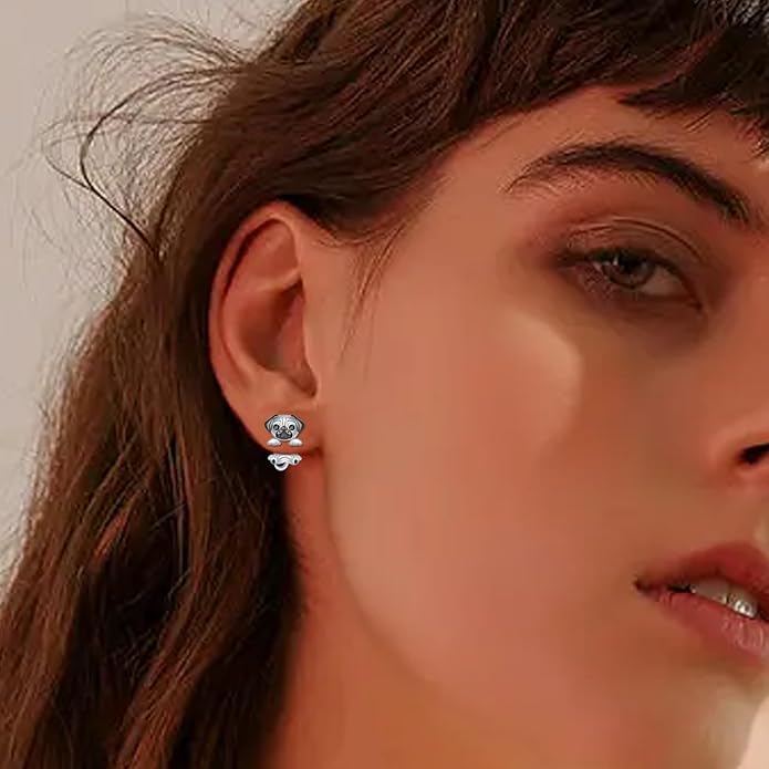 Animal Jacket Earrings for Womens 925 Sterling Silver Axolotl Pug Cat Goat Earrings Cute 3D Earrings Jacket Hypoallergenic