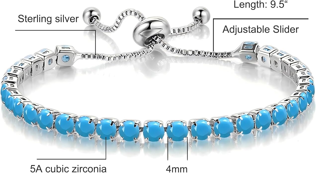 Italian Sterling Silver Women's Tennis Bracelets | Ladies' Sterling Silver Rope Adjustable Bracelet with Crystals | Gift for She