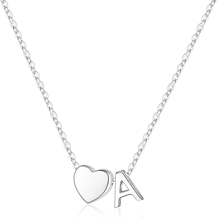 Turandoss Christmas Gifts for Grandkids, Dainty S925 Sterling Silver Heart Initial A-Z Necklace Trendy Silver Initial Jewelry Birthday Gifts for Girls Teen Girls