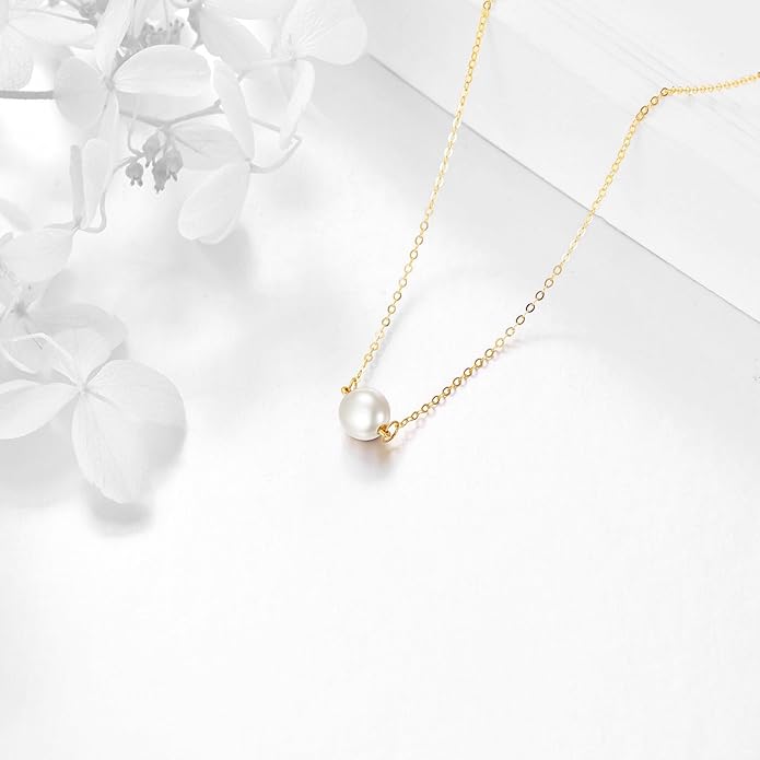 KECHO 14K Real Gold Freshwater Cultured Pearl Pendant Necklace 14K Solid Gold Jewelry Anniversary Birthday Gifts for Women
