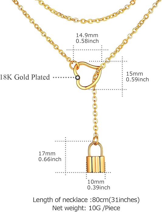 FOCALOOK Lariat Y-Necklaces | Long Necklaces for Women | Long Black Necklaces | Gold Necklaces for Women | Drop Heart Necklaces for Women | Front Adjustable Long Chain Necklace
