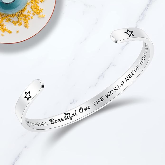 TONY & SANDY Inspirational Bracelets for Women Teen Girls Personalized Gifts for Daughter Granddaughter Mom Sister Friends Stainless Steel Engraved Cuff Birthday Easter Christmas