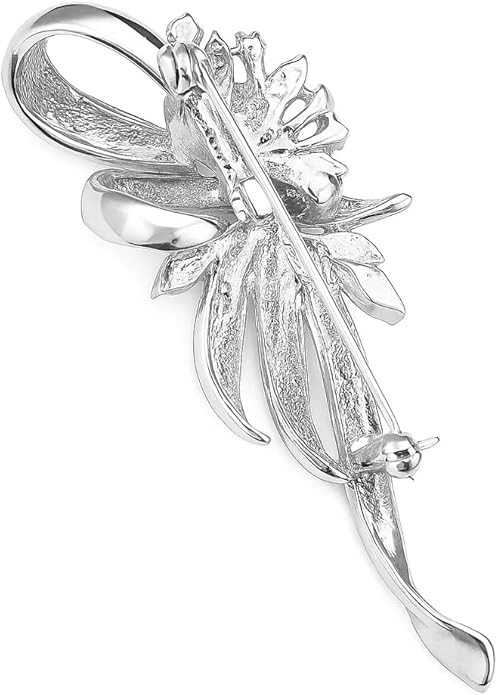 FAIRY COUPLE 18K White Gold Plated Brooch Pin for Women, Vintage Art Deco Simulated Sapphire Blue CZ Flower Statement Jewelry, September Birthstone Something Blue Wedding Gift BR133